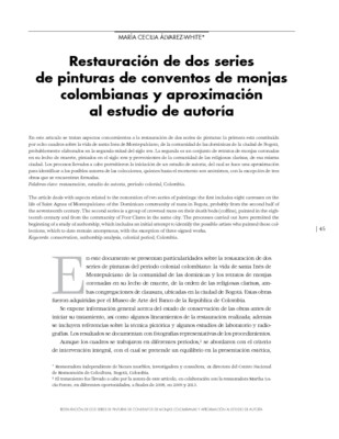 Restauración de dos series de pinturas de conventos de monjas colombianas y aproximación al estudio de autoría