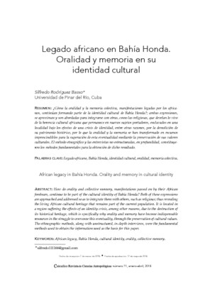 Legado africano en Bahía Honda. Oralidad y memoria en su identidad cultural