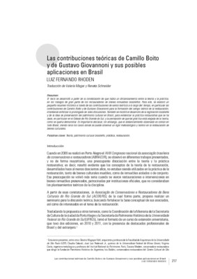  Las contribuciones teóricas de Camillo Boito y de Gustavo Giovannoni y sus posibles aplicaciones en Brasil