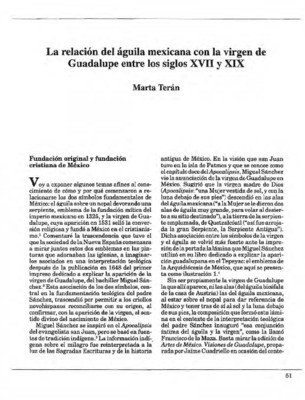 La relación del águila mexicana con la virgen de Guadalupe entre los siglos XVII y XIX