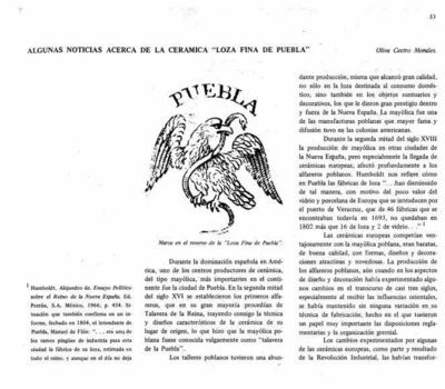 Algunas noticias acerca de la cerámica "loza fina de Puebla"