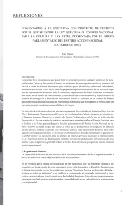 Comentarios a la iniciativa con proyecto de decreto por el que se expide la Ley que crea el Consejo Nacional 