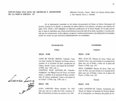Notas para una guía de Artistas y Artesanos de la Nueva España IV