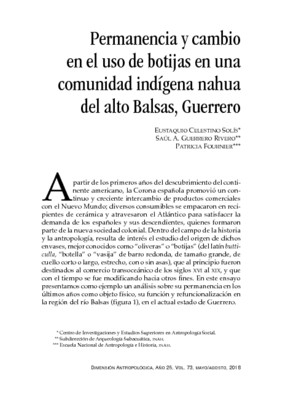 Permanencia y cambio en el uso de botijas en una comunidad indígena nahua del alto Balsas, Guerrero