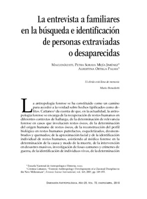 La entrevista a familiares en la búsqueda e identificación de personas extraviadas o desaparecidas