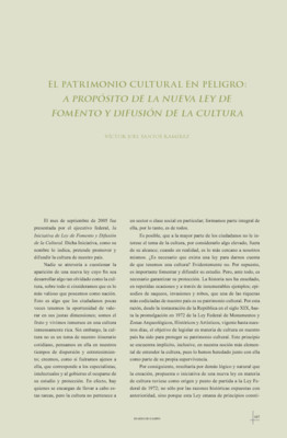 El patrimonio cultural en peligro: a propósito de la nueva Ley de Fomento y Difusión de la Cultura