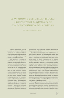 El patrimonio cultural en peligro: a propósito de la nueva Ley de Fomento y Difusión de la Cultura