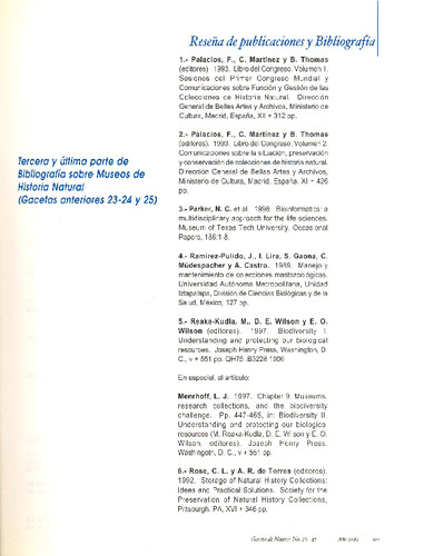 Reseña de publicaciones y bibliografía