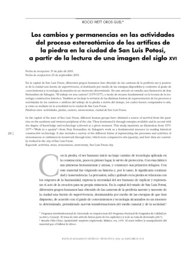 Los cambios y permanencias en las actividades del proceso estereotómico de los artífices de la piedra en San Luis Potosí