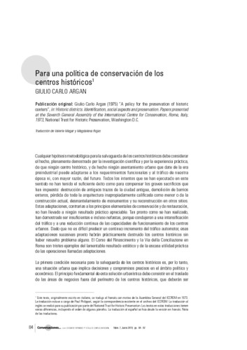 Para una política de conservación de los centros históricos