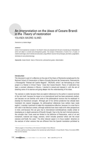An interpretation on the ideas of Cesare Brandi in the Theory of restoration