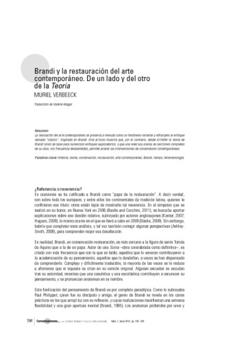 Brandi y la restauración del arte contemporáneo. De un lado y del otro de la Teoria