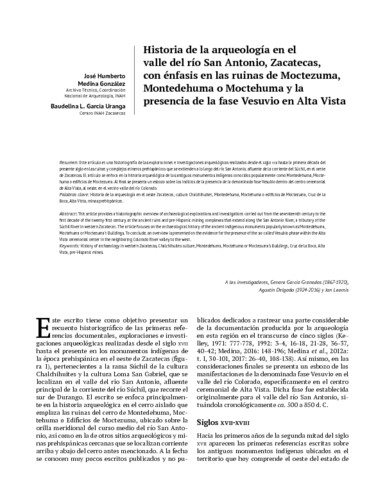 Historia de la arqueología en el valle del río San Antonio, Zacatecas, con énfasis en las ruinas de Moctezuma, Montedehuma o Moctehuma y la presencia de la fase Vesuvio en Alta Vista