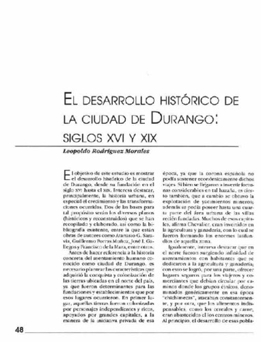 El desarrollo histórico de la ciudad de Durango: siglos XVI y XIX