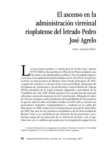 El ascenso en la administración virreinal rioplatense del letrado Pedro José Agrelo