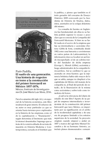 Paris Padilla, El sueño de una generación. Una historia de negocios en torno a la construcción del primer ferrocarril en México: 1857-1876