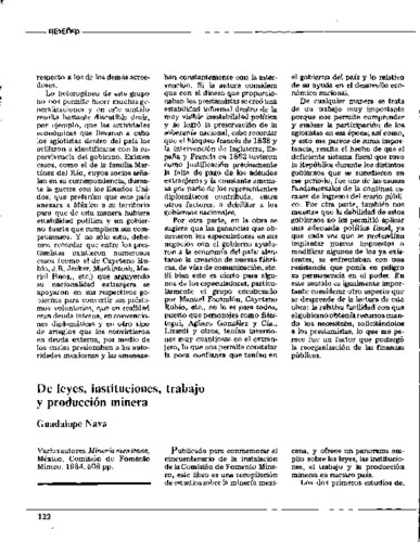 De leyes, instituciones, trabajo y producción minera