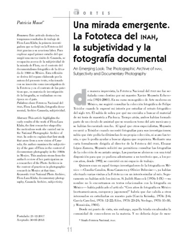 Una mirada emergente. La Fototeca del INAH, la subjetividad y la fotografía documental