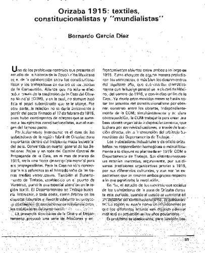 Orizaba 1915: textiles, constitucionalistas y “mundialistas”