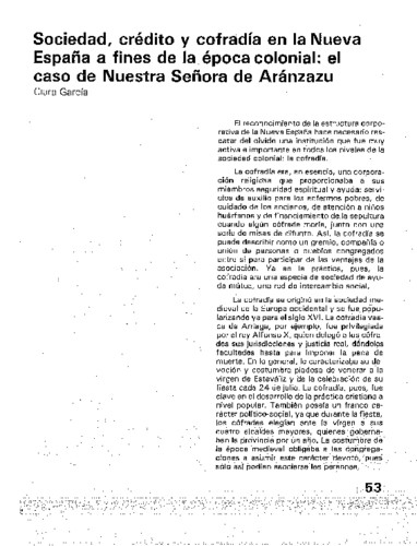 Sociedad, crédito y cofradía en la Nueva España a fines de la época colonial: el caso de Nuestra Señora de Aránzazu 