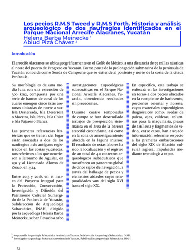 Los pecios R.M.S Tweed y R.M.S Forth. Historia y análisis arqueológico de dos naufragios identificados en el Parque Nacional Arrecife Alacranes, Yucatán