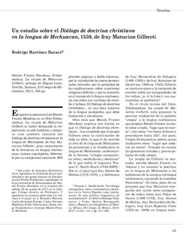 Un estudio sobre el Diálogo de doctrina christiana en la lengua de Mechuacan, 1559, de fray Maturino Gilberti