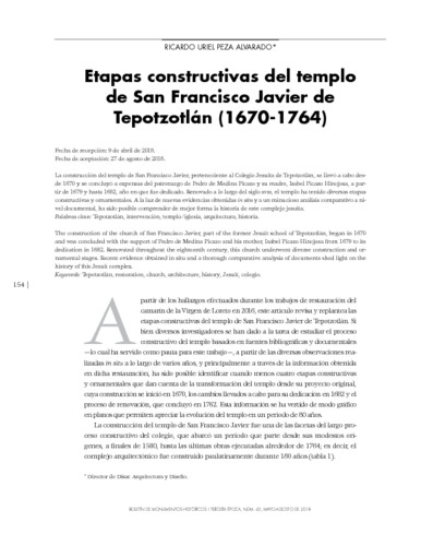 Etapas constructivas del templo de San Francisco Javier de Tepotzotlán (1670-1764)