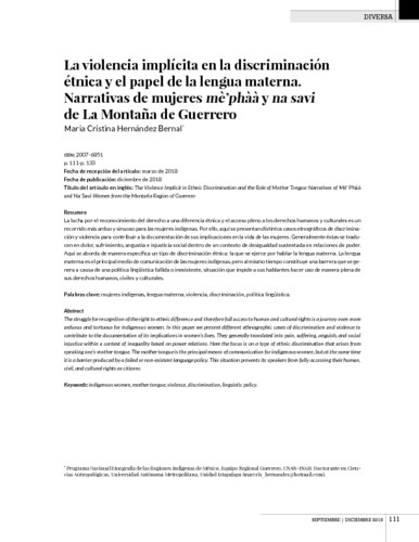 La violencia implícita en la discriminación étnica y el papel de la lengua materna. Narrativas de mujeres mè’phàà y na savi en La Montaña de Guerrero