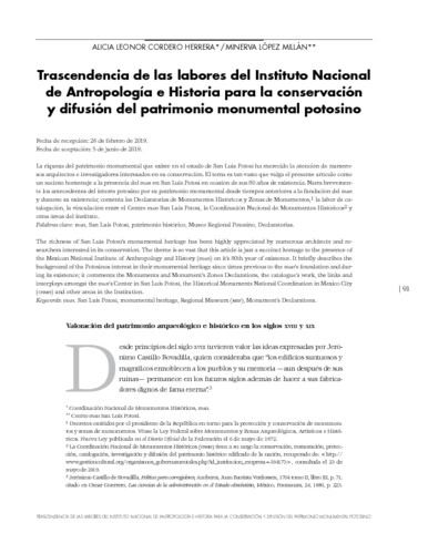 Trascendencia de las labores del Instituto Nacional de Antropología e Historia para la conservación y difusión del patrimonio monumental potosino