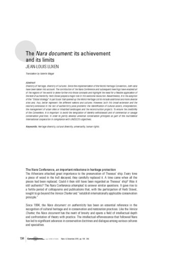 The Nara document: its achievement and its limits