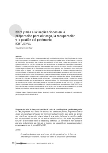 Nara y más allá: implicaciones en la preparación para el riesgo, la recuperación y la gestión del patrimonio