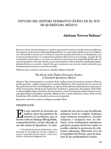 Estudio del sistema normativo ÑAÑHO en el sur de Querétaro