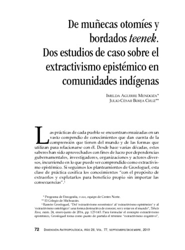 De muñecas otomíes y bordados teenek. Dos estudios de caso sobre el extractivismo epistémico en comunidades indígenas