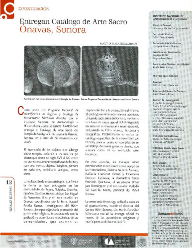 Entregan Catálogo de Arte Sacro. Ónvas, Sonora