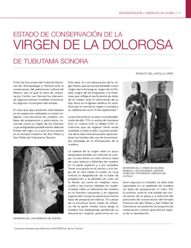 Estado de conservación de la virgen de la Dolorosa de Tubutama, Sonora