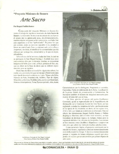 Proyecto Misiones de Sonora Arte Sacro