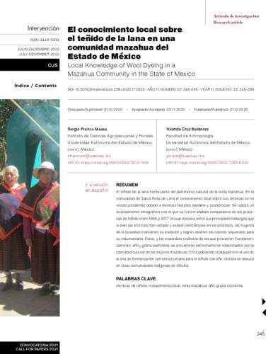 El conocimiento local sobre el teñido de la lana en una comunidad mazahua del Estado de México