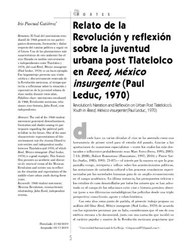 Relato de la Revolución y reflexión sobre la juventud urbana post Tlatelolco en Reed, México insurgente (Paul Leduc, 1970)