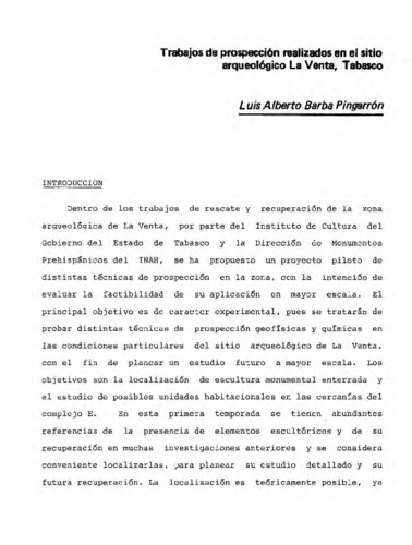 Trabajos de prospección realizados en el sitio arqueológico La Venta, Tabasco