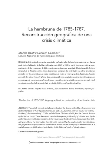 La hambruna de 1785-1787. Reconstrucción geográfica de una crisis climática