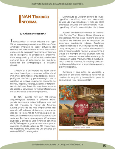 INAH Tlaxcala Informa. 82 Aniversario del INAH
