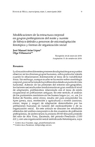 Modificaciones de la estructura corporal en grupos prehispánicos del norte y sureste de México debido a procesos de microadaptación fenotípica y formas de organización social