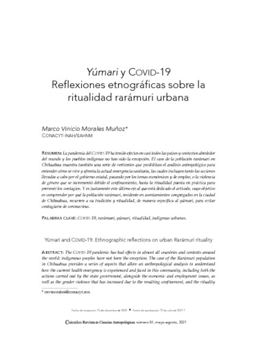 Yúmari y Covid-19. Reflexiones etnográficas sobre la ritualidad rarámuri urbana