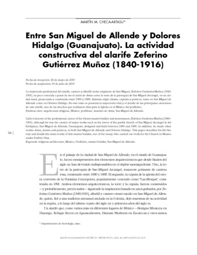 Entre San Miguel de Allende y Dolores Hidalgo (Guanajuato). La actividad constructiva del alarife Zeferino Gutiérrez Muñoz (1840-1916)