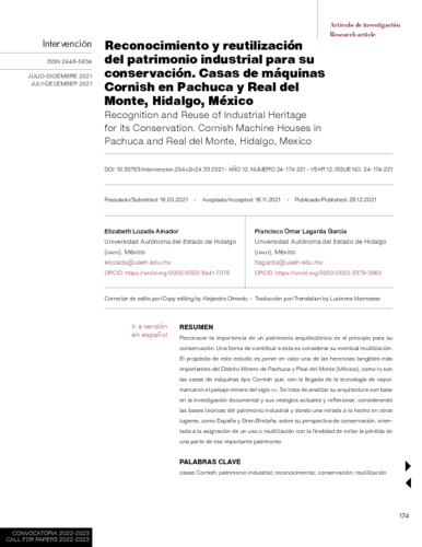 Reconocimiento y reutilización del patrimonio industrial para su conservación. Casas de máquinas Cornish en Pachuca y Real del Monte, Hidalgo, México