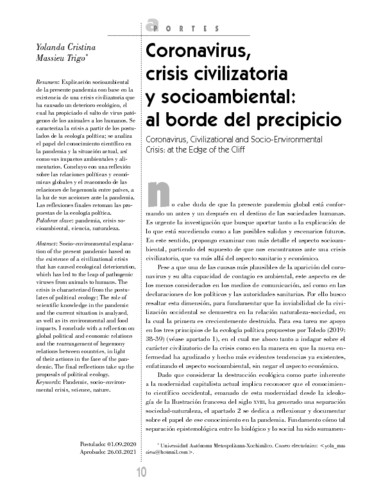 Coronavirus, crisis civilizatoria y socioambiental: al borde del precipicio