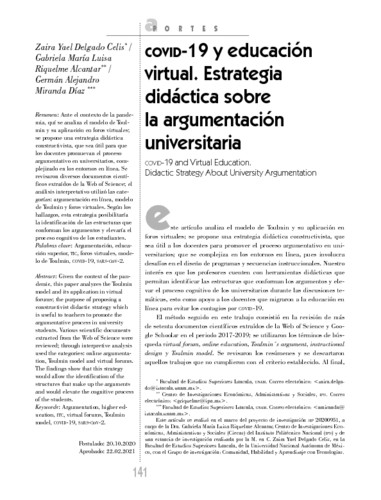 COVID-19 y educación virtual. Estrategia didáctica sobre la argumentación universitaria