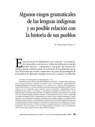 Algunos rasgos gramaticales de las lenguas indígenas y su posible relación con la historia de sus pueblos