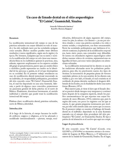 Un caso de limado dental en el sitio arqueológico "El Cañón", Guamúchil, Sinaloa