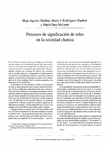 Procesos de significación de roles en la sociedad chatina